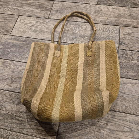 Lucky Brand Boho Striped Woven Jute Tote Bag Tassel Earth Tones Large - Picture 6 of 8